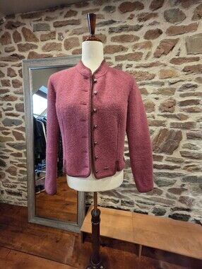 Boos Austrian Boiled Wool Pink Button-Up Cropped Jacket